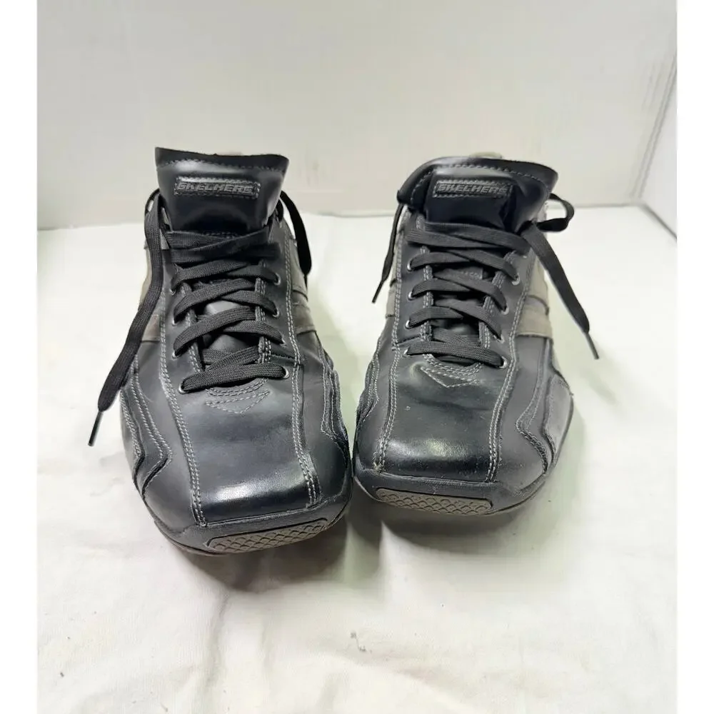 SKECHERS  LEATHER CASUAL SNEAKERS Mens size 12 color black SN 62861 - Picture 4 of 13